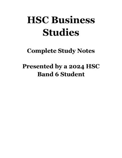 Cover page of Complete Study Notes - Year 12 HSC Business Studies