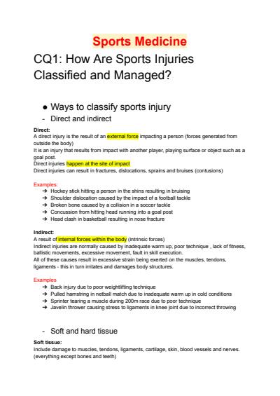 Cover page of HSC PDHPE Option: Sports Medicine – High-Quality Summary Notes