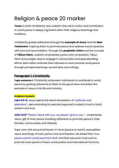 Cover page of Religion & Peace 20/20 Essay Scaffold (Christianity & Judaism)
