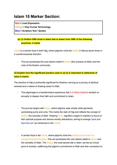 Cover page of HSC Studies of Religion II – Islam section III Notes (Band 6)