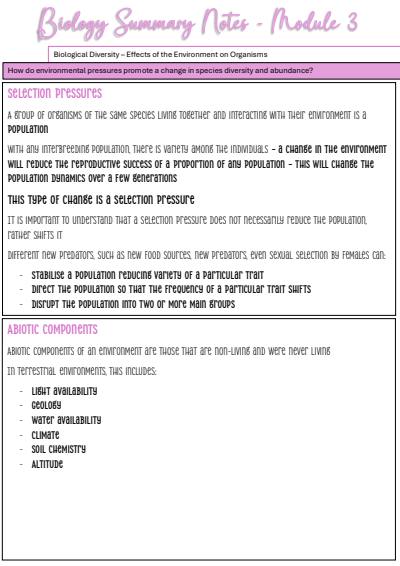 Cover page of BIOLOGY - PRELIMINARY NOTES MOD 3