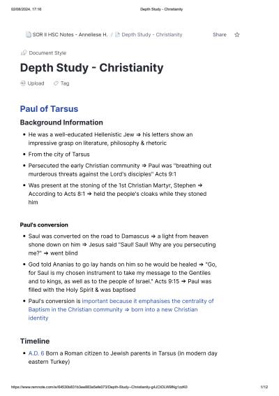 Cover page of Christianity Depth Study - COMPLETE SOR II HSC BAND 6 NOTES