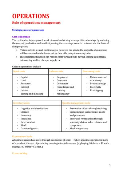 Cover page of Business studies notes