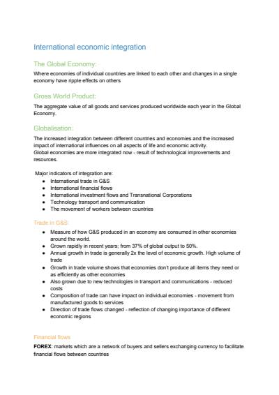 Cover page of Topic 1 - Band 6 Economics Notes