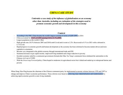 Cover page of China Case Study - Comprehensive Band 6 Notes