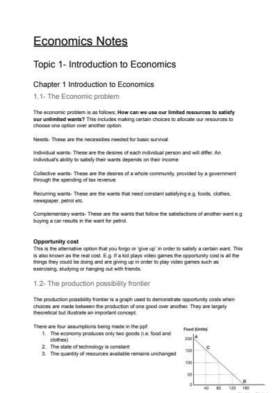 Cover page of Extensive Year 11 Economics Course Notes 