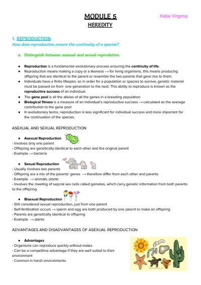 Cover page of (Module 5) HSC Biology Notes - Heredity