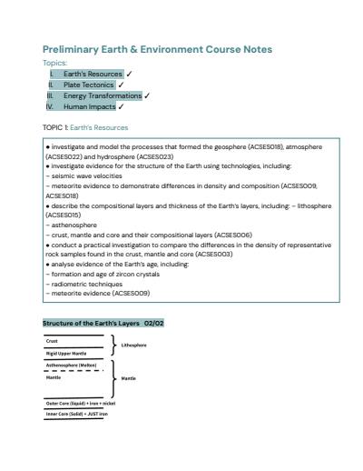 Cover page of RANK 1ST PRELIMINARY Earth and Environmental Science Notes