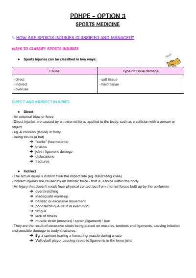 Cover page of (Option 3) HSC PDHPE Notes - Sports Medicine