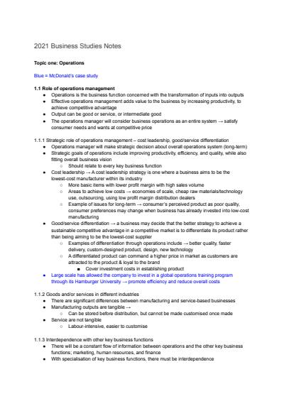 Cover page of Business Studies HSC Course Notes