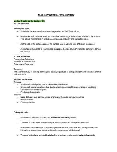 Cover page of Biology Prelim Notes 2025