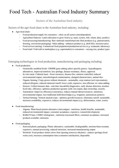Cover page of Food Technology Notes