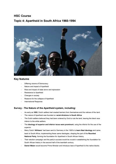 Cover page of Band 6 Internals Apartheid in South Africa Notes