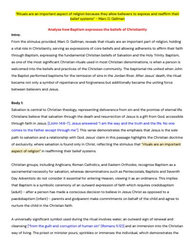 Cover page of 19/20 HSC SOR1 Baptism Essay - CHRISTIANITY