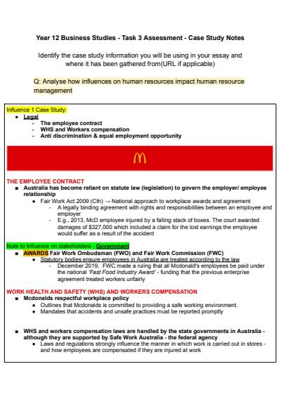Cover page of Business Studies Influences on Human Resources Management Case Studies