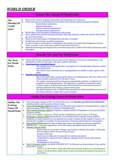Cover page of DETAILED LEGAL STUDIES WORLD ORDER NOTES 