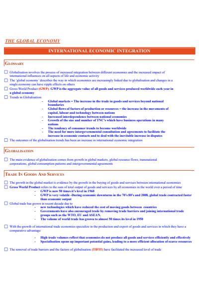 Cover page of GLOBAL ECONOMY NOTES