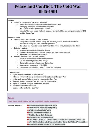 Cover page of BAND 6 MODERN HISTORY COMPREHENSIVE PEACE AND CONFLICT: COLD WAR NOTES HSC YEAR 12