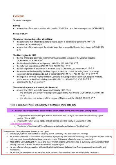 Cover page of Modern History HSC- Power and Authroity Band 6 Notes that helped me achieve a RAW 94 in the CSSA Trial