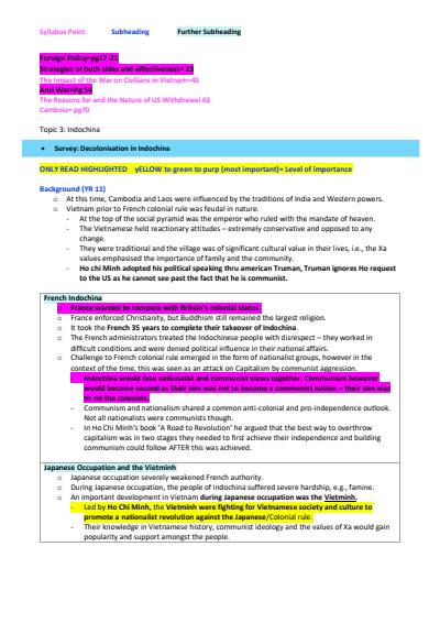 Cover page of Modern History Indochina Whole Neat and Organised Syllabus Notes- Band 6 Notes that helped me get a 94 in my CSSA trial