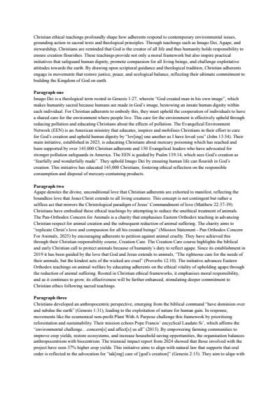 Cover page of Environmental Ethics Essay - Christianity (18/20)