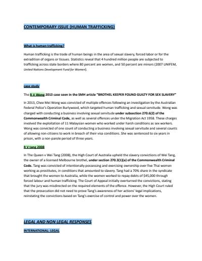 Cover page of Human trafficking (contemporary issue human rights legal studies hsc)