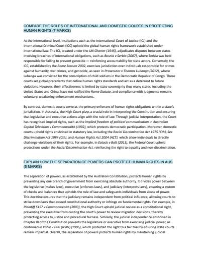Cover page of Short answers: human rights legal studies 
