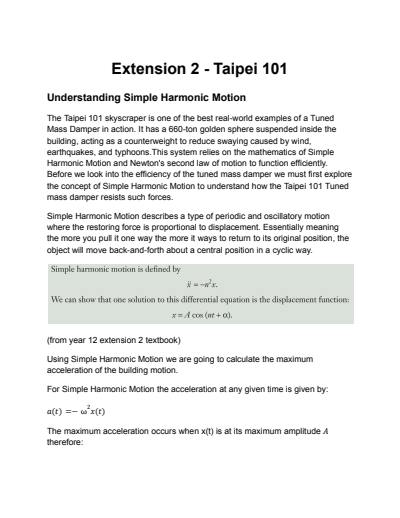 Cover page of Taipei 101 - extension 2 maths