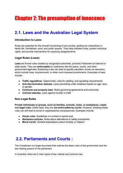 Cover page of Legal Studies U12 AOS 1 Oxford Textbook Based Notes Chapter 2 + 3