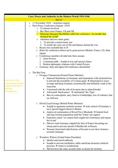 Cover page of Detailed Core Study Notes - Power and Authority In The Modern World