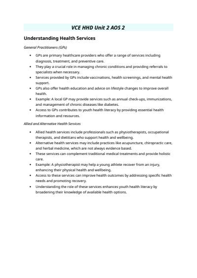 Cover page of VCE Health and Human Development Unit 2 AOS 2 Study Guide