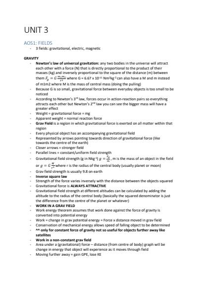 Cover page of VCE Physics Summary Sheet