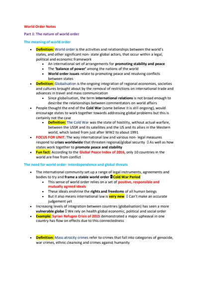 Cover page of Legal studies - World Order Optional Topic Notes