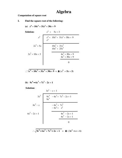 Cover page of Algebra_Computation of square root