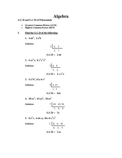 Cover page of Algebra _ G.C.D and L.C.M of Polynomials