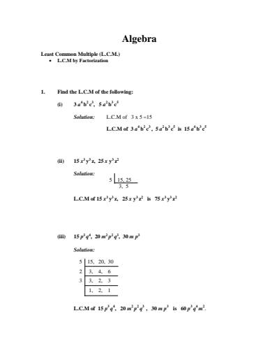 Cover page of Algebra _ Least Common Multiple (L.C.M.)