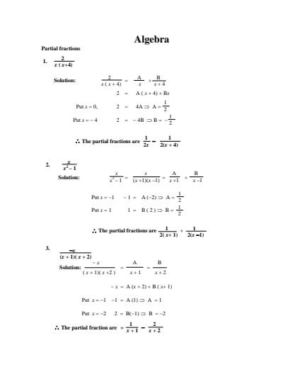 Cover page of Algebra _ Partial fractions