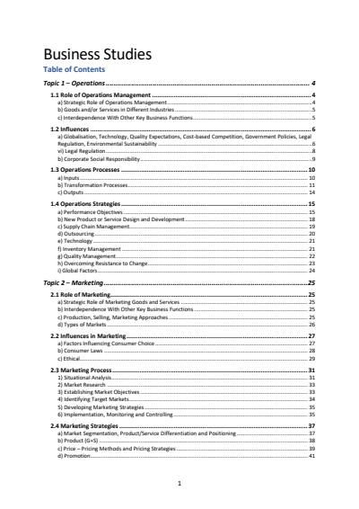 Cover page of Band 6 (95) Business Studies Notes