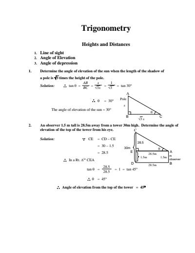 Cover page of Trigonometry - Heights and Distances