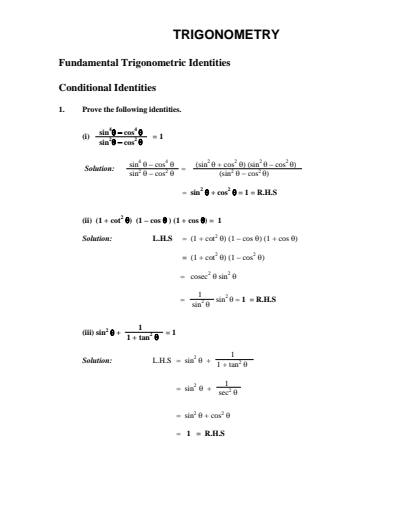 Cover page of Trigonometry -  Trigonometric Identities