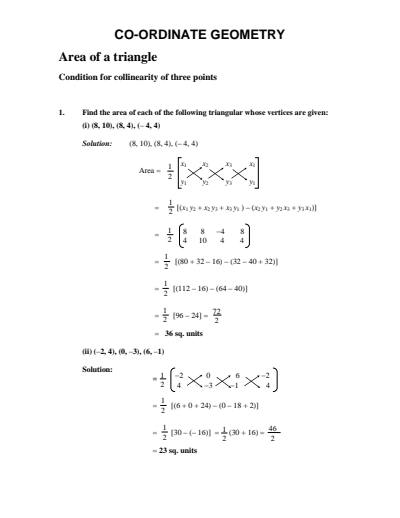 Cover page of Co - Ordinate Geometry _  Area of a triangle