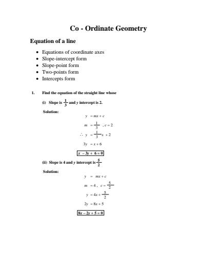 Cover page of Co - Ordinate Geometry _  Equation of a line