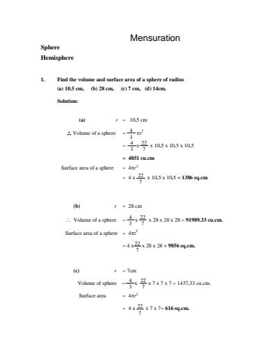 Cover page of Mensuration _ Sphere