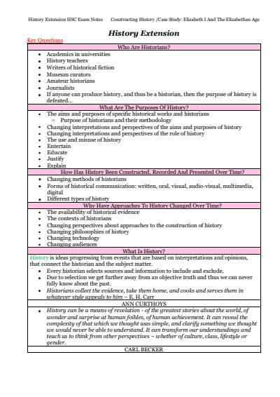 Cover page of History Extension - Constructing History Full Course Notes 