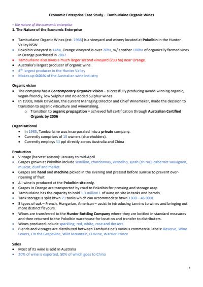 Cover page of HSC Geography Viticulture Tamburlaine Bay Case Study