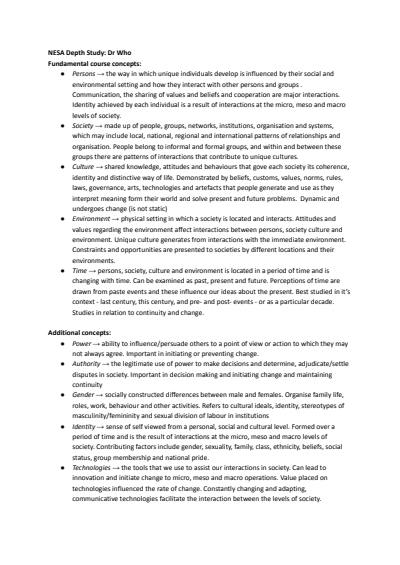 Cover page of HSC Society and Culture - 'Doctor Who' Popular Culture Summary Notes