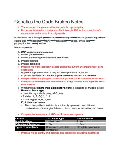 Cover page of BIOLOGY YEAR 12 - GENETICS BAND 6 NOTES! 