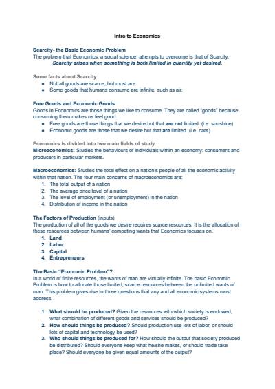 Cover page of IB Economics HL- Intro to Economics Notes