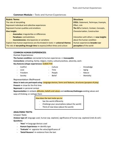 Cover page of HSC English Advanced: Texts and Human Experiences