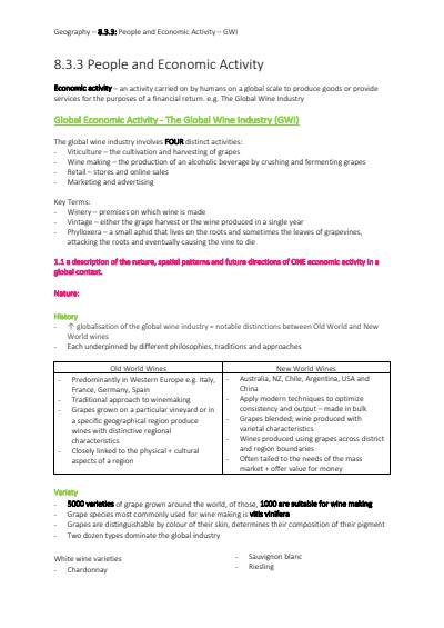 Cover page of BAND 6 Year 12 HSC Geography Notes | People and Economic Activity